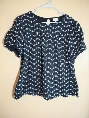 Cloth & Portrait Floral Embroidered Crew Neck Top Boho Flowy Cotton Anthropologi